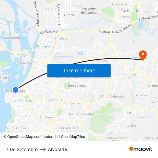 7 De Setembro to Alvorada map