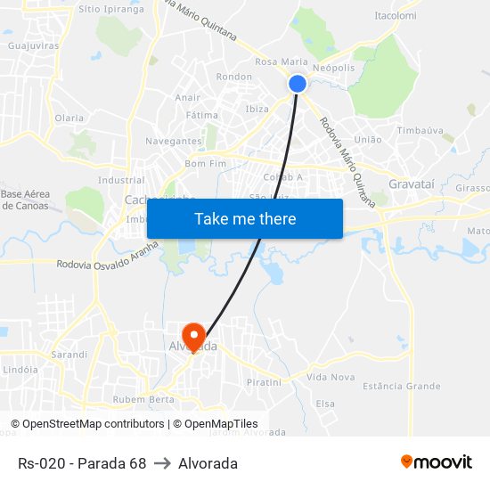 Rs-020 - Parada 68 to Alvorada map