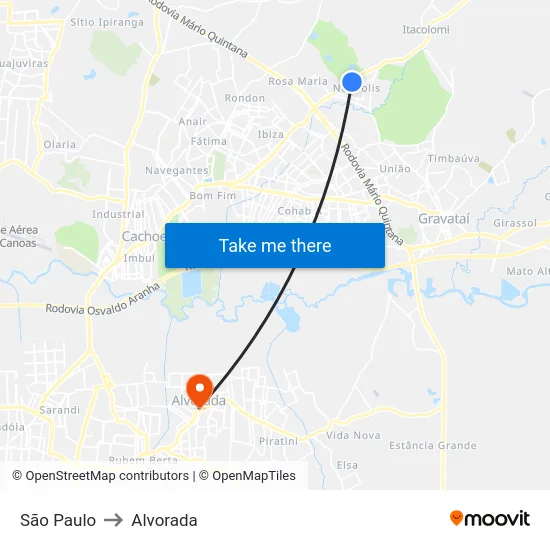 São Paulo to Alvorada map