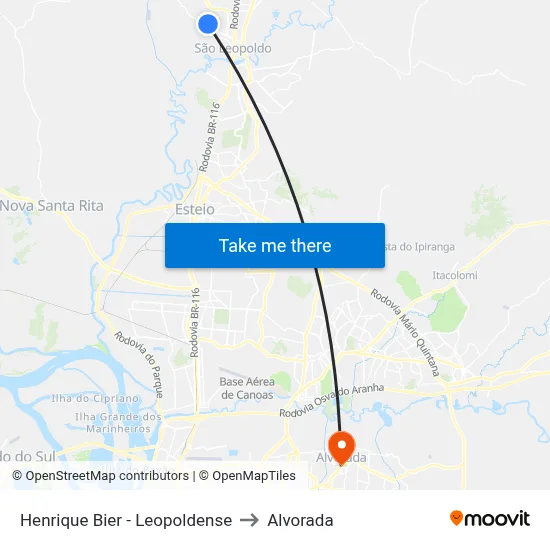 Henrique Bier - Leopoldense to Alvorada map