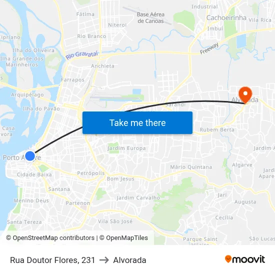 Rua Doutor Flores, 231 to Alvorada map