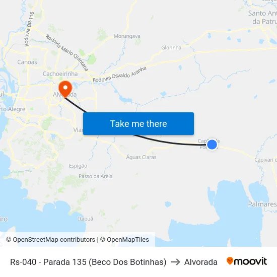 Rs-040 - Parada 135 (Beco Dos Botinhas) to Alvorada map