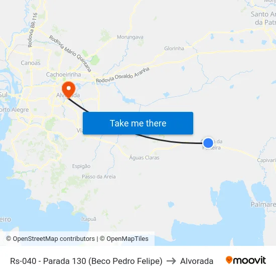 Rs-040 - Parada 130 (Beco Pedro Felipe) to Alvorada map