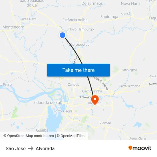 São José to Alvorada map