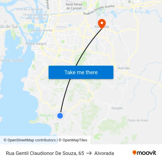 Rua Gentil Claudionor De Souza, 65 to Alvorada map