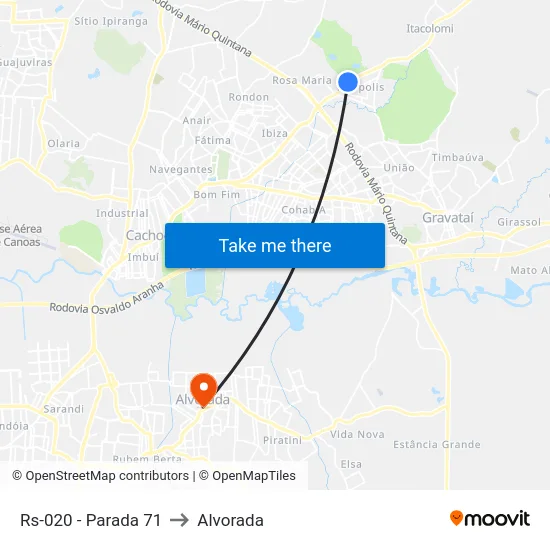 Rs-020 - Parada 71 to Alvorada map