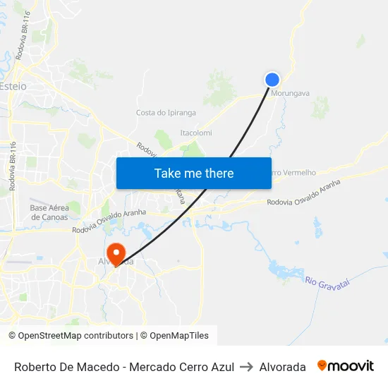 Roberto De Macedo - Mercado Cerro Azul to Alvorada map
