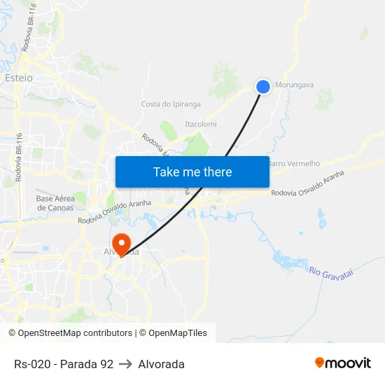 Rs-020 - Parada 92 to Alvorada map