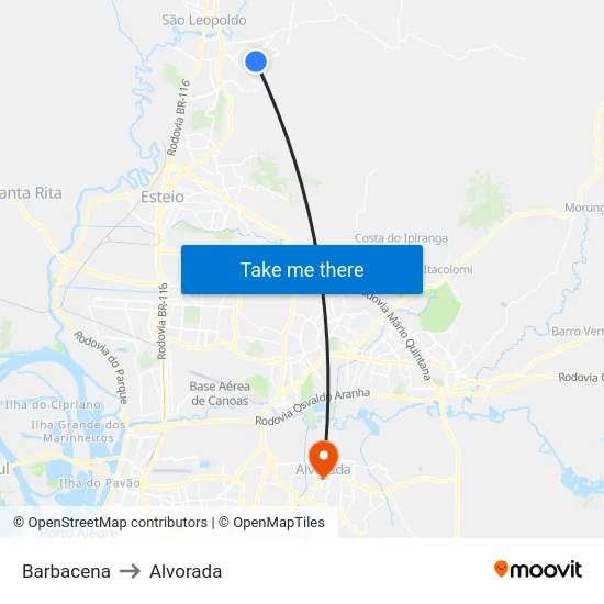 Barbacena to Alvorada map