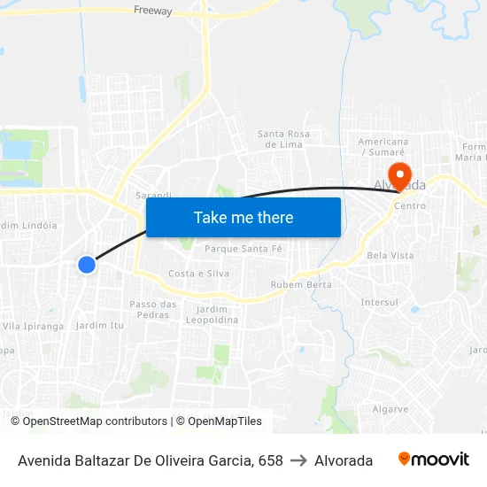 Avenida Baltazar De Oliveira Garcia, 658 to Alvorada map