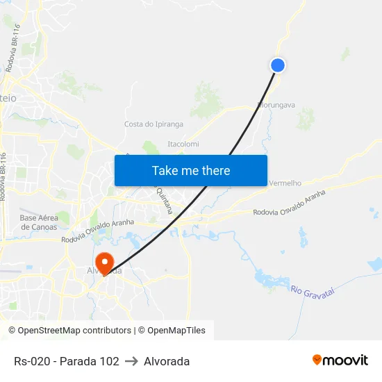 Rs-020 - Parada 102 to Alvorada map