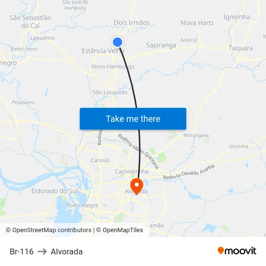 Br-116 to Alvorada map