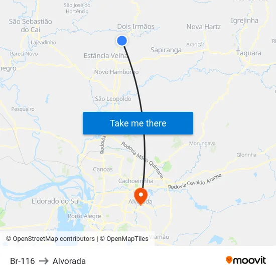 Br-116 to Alvorada map