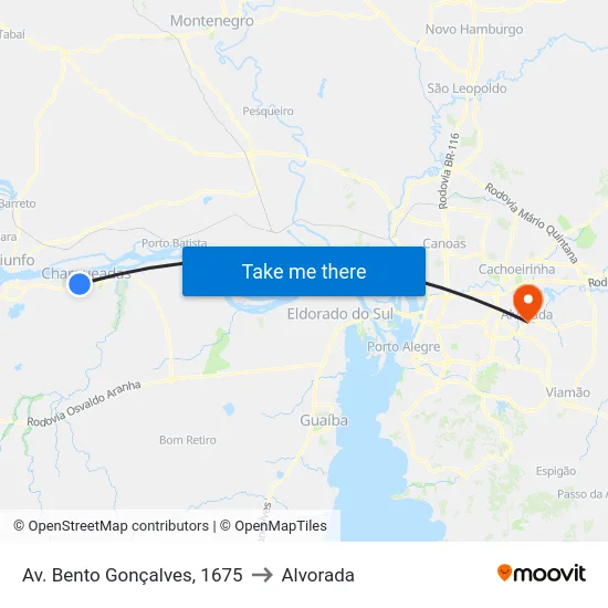 Av. Bento Gonçalves, 1675 to Alvorada map