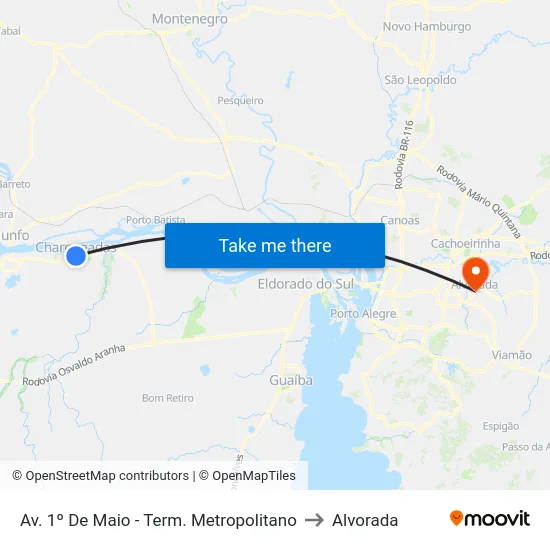 Av. 1º De Maio - Term. Metropolitano to Alvorada map