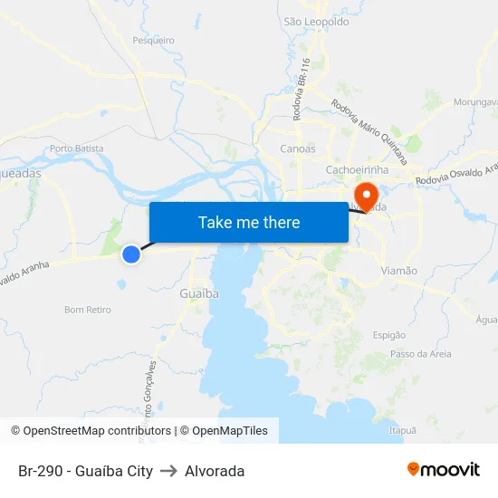 Br-290 - Guaíba City to Alvorada map