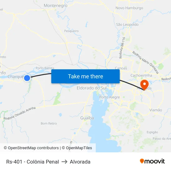 Rs-401 - Colônia Penal to Alvorada map