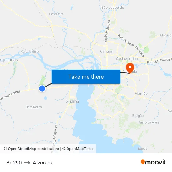 Br-290 to Alvorada map