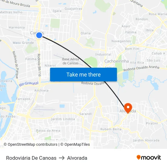 Rodoviária De Canoas to Alvorada map