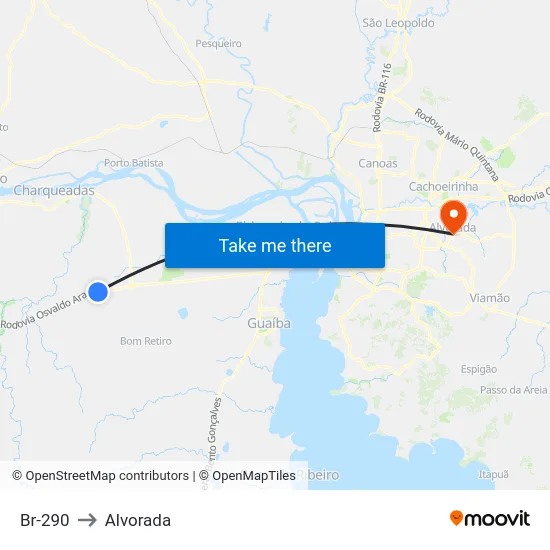 Br-290 to Alvorada map