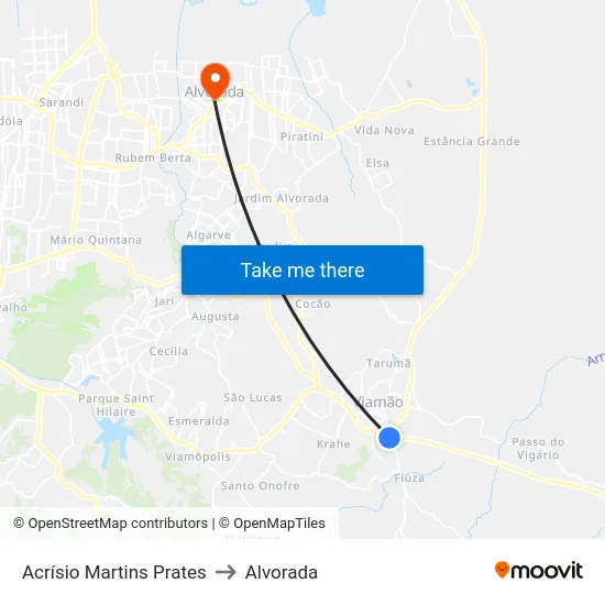 Acrísio Martins Prates to Alvorada map