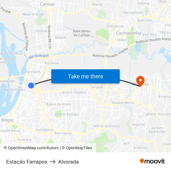 Estação Farrapos to Alvorada map