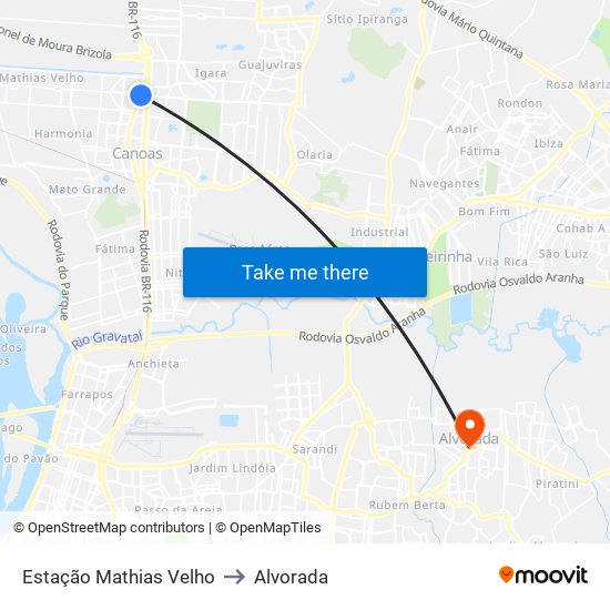 Estação Mathias Velho to Alvorada map