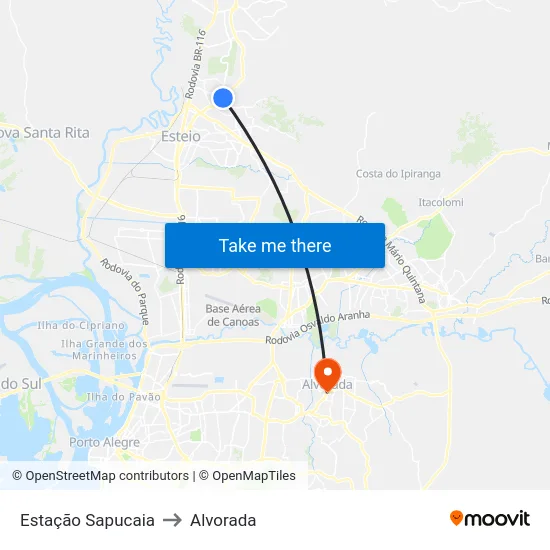 Estação Sapucaia to Alvorada map