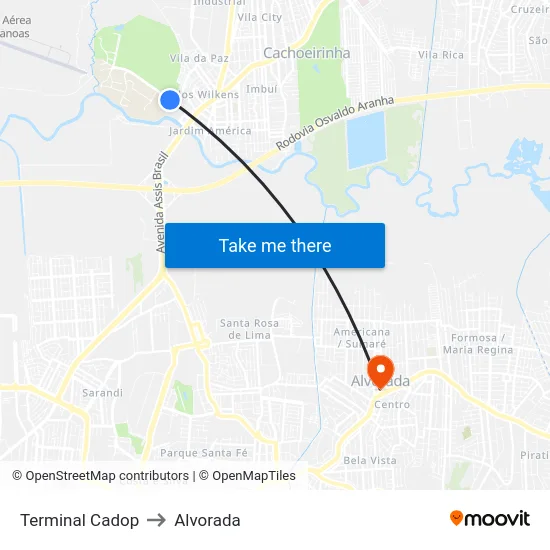 Terminal Cadop to Alvorada map