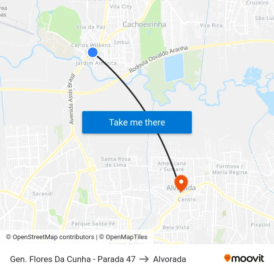 Gen. Flores Da Cunha - Parada 47 to Alvorada map