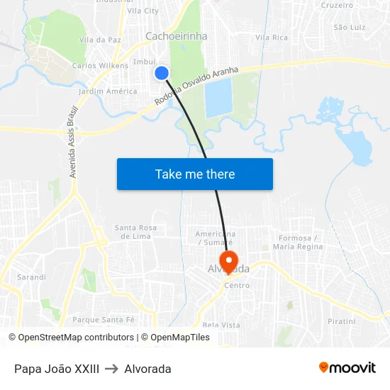 Papa João XXIII to Alvorada map