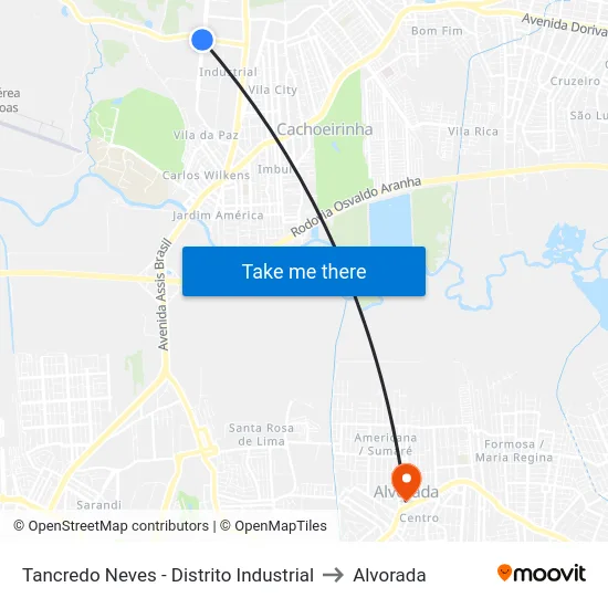 Tancredo Neves - Distrito Industrial to Alvorada map