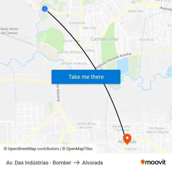 Av. Das Indústrias - Bomber to Alvorada map