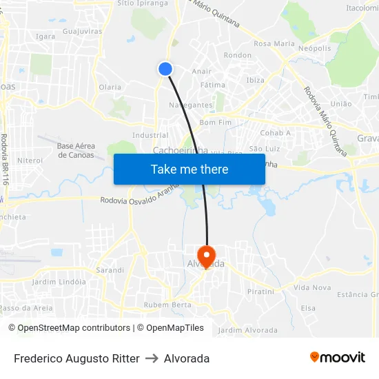 Frederico Augusto Ritter to Alvorada map