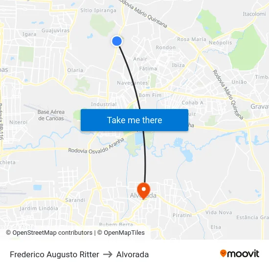 Frederico Augusto Ritter to Alvorada map