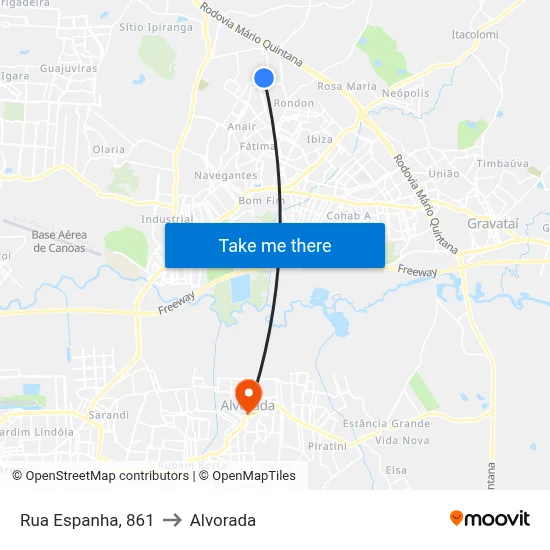 Rua Espanha, 861 to Alvorada map