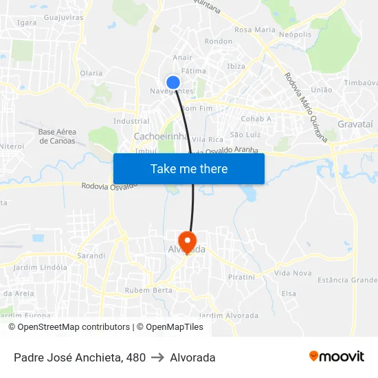 Padre José Anchieta, 480 to Alvorada map