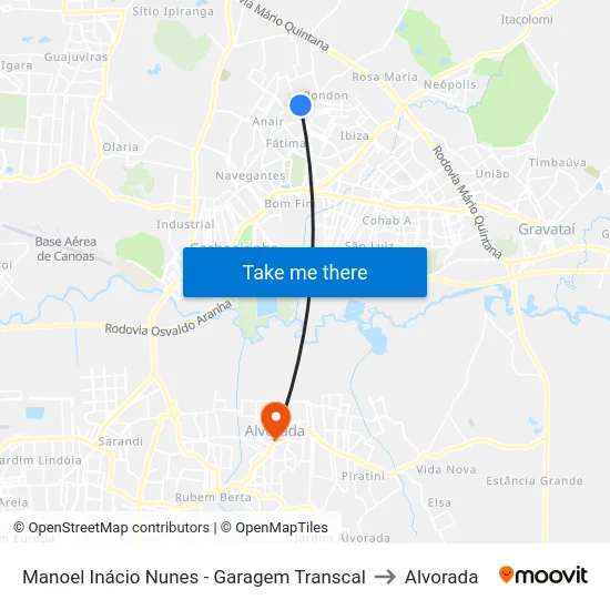 Manoel Inácio Nunes - Garagem Transcal to Alvorada map