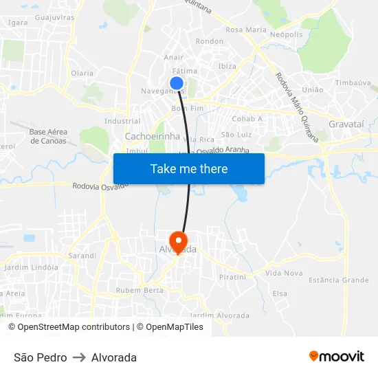 São Pedro to Alvorada map