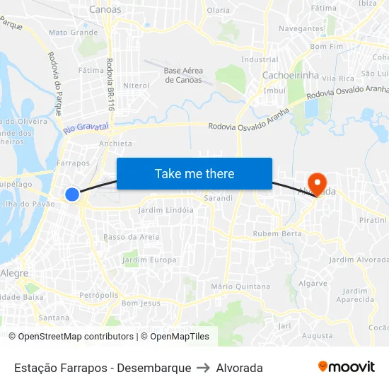 Estação Farrapos - Desembarque to Alvorada map