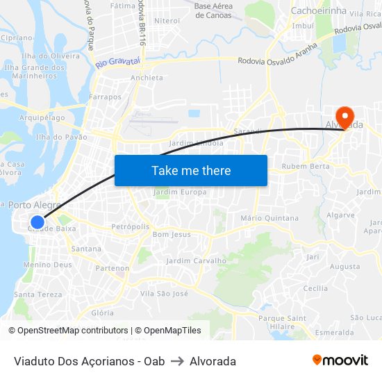 Viaduto Dos Açorianos - Oab to Alvorada map