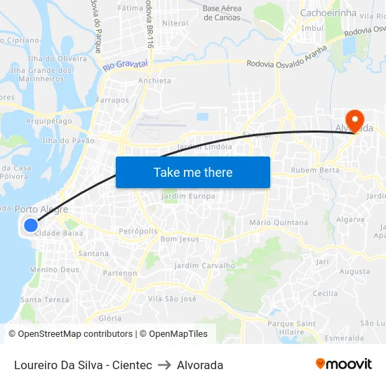 Loureiro Da Silva - Cientec to Alvorada map