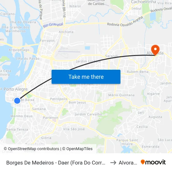 Borges De Medeiros - Daer (Fora Do Corredor) to Alvorada map