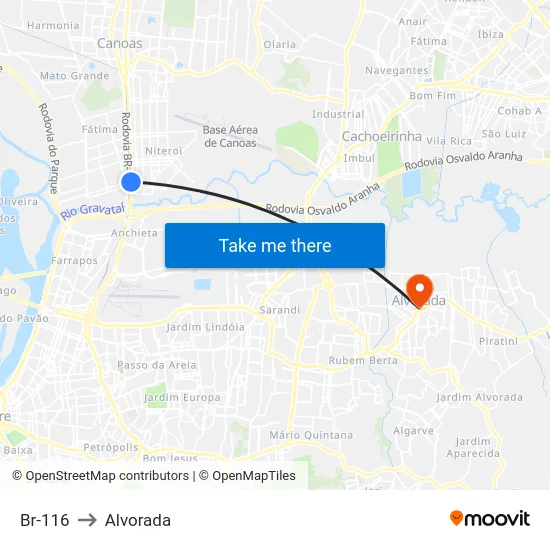 Br-116 to Alvorada map