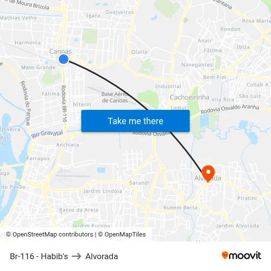 Br-116 - Habib's to Alvorada map