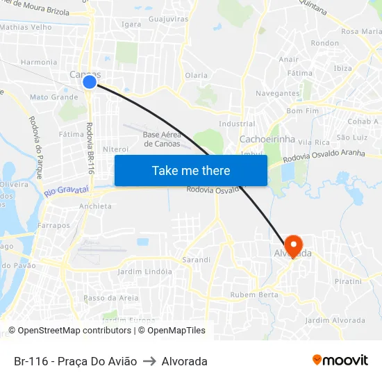 Br-116 - Praça Do Avião to Alvorada map