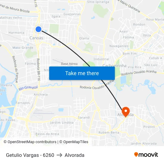 Getulio Vargas - 6260 to Alvorada map
