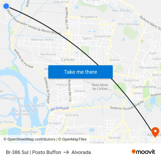 Br-386 Sul | Posto Buffon to Alvorada map