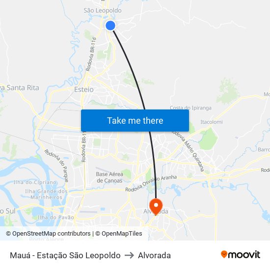 Mauá - Estação São Leopoldo to Alvorada map