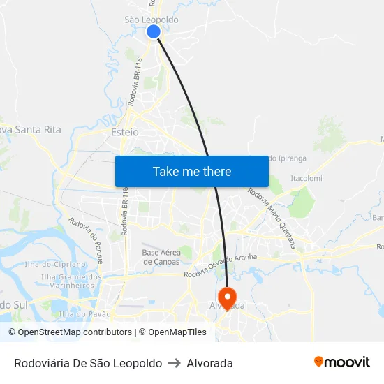 Rodoviária De São Leopoldo to Alvorada map